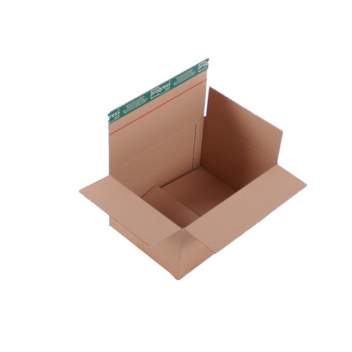 System-Versand-Transportkarton mit progressBOX Boden und Selbstklebeverschluß und Aufreißfaden - 1-wellig, DIN A4+, 310x230x160-100 mm, Braun