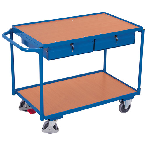 Tischwagen mit 2 Ladeflchen und 2 Schubladen, 250 kg Traglast, 985 x 605 mm, blau