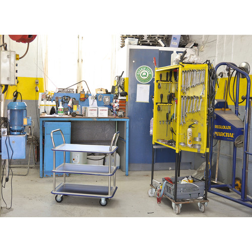 Tablettwagen Antirutschbeschichtung, 3 Ebenen, 630 x 370 mm, 220 kg Tragfähigkeit, Elektrolytisch verzinkt / Blau