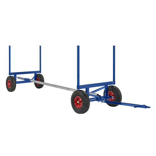Langgutwagen, 4000x1270x640 mm, 3500 kg Tragfähigkeit, mit unplattbaren Rädern, Blau