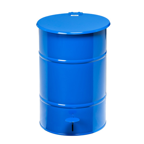 Abfallbehälter aus Stahl mit 30 bis 160 Liter Fassungsvermögen und Fußöffner, verschiedene Farben