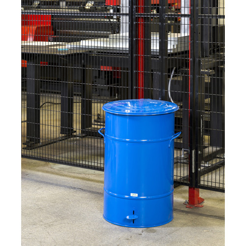 Abfallbehälter aus Stahl mit 30 bis 160 Liter Fassungsvermögen und Fußöffner, verschiedene Farben
