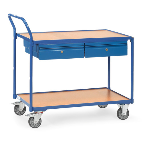 Tischwagen 2622, 2 Ebenen, 1000 x 600  mm, 300 kg Tragfähigkeit, Blau, mit Bremse