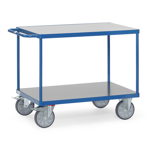 Tischwagen 2400 mit Hart-PVC-Plattformen, 2 Ebenen, 850 x 500  mm, 500 kg Tragfhigkeit, Blau, mit Bremse