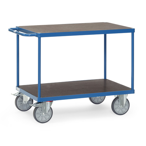Tischwagen 2402 mit wasserfesten Plattformen, 2 Ebenen, 1000 x 700  mm, 600 kg Tragfähigkeit, Blau, mit Bremse