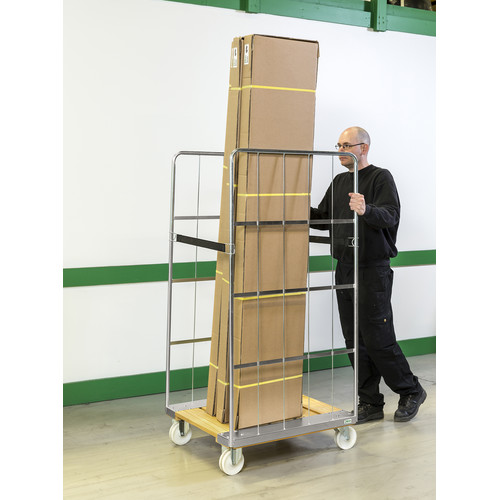 Rollcontainer mit Holzboden, 800x710x1600 mm, 400 kg Tragfähigkeit, Verzinkt / Birkenholz