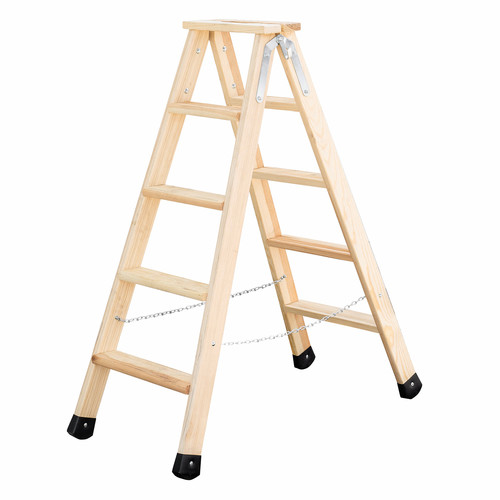 Stufen-Stehleiter beidseitig begehbar Holz