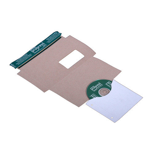 CD-MAILER DL m. anhngendem Sleeve aus Vollpappe wei (UD 2) m. Selbstklebeverschlu u. Aufreifaden, DIN DL, 221x122 mm, Wei