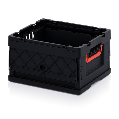 ESD-Faltboxen mit Deckel, mit Deckel, 400x300x220 mm, Schwarz