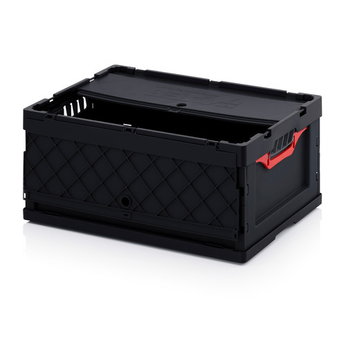 ESD-Faltboxen mit Deckel, mit Deckel, 600x400x270 mm, Schwarz