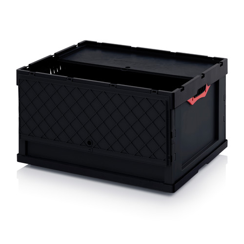 ESD-Faltboxen mit Deckel, mit Deckel, 800x600x445 mm, Schwarz