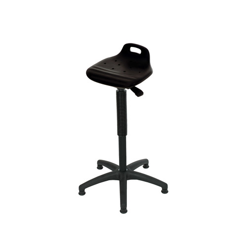 Stehhilfe ergonomischer PU-Sitz schwarz, mit Tragegriff, Sitzhhe: 640-890 mm, Fukreuz: Kunststoff mit Bodengleitern, optional mit Furing