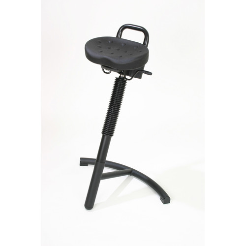 Stehhilfe ergonomischer PU-Sitz Schwarz, Hhenverstellung: 645-825 mm, Neigeverstellung und Rckstellautomatik, Gestell Grau oder Schwarz, Bodengleiter