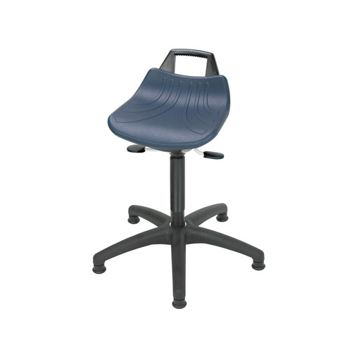 Stehhilfe Hocker, Kunststoff-Fukreuz Gleiter, PU blau oder schwarz Sitzhhe variabel, Rckensttze, Sitzneige
