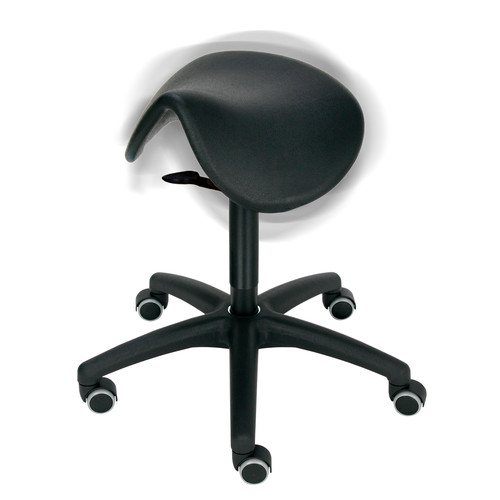 Rollhocker - Hocker mit Sattelsitz und bewegtem Sitzen - verschiedene Farben / Materialien, Sitzhhenverstellung: 520 - 710 mm, Hebelauslsung, Kunststoff-Fukreuz