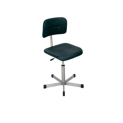 Drehstuhl Sitz und Rcken: PU, schwarz, mit EdelSitztiefeneinstellung, Sitzhhe:380 - 570 mm, Edelstahl-Fukreuz, Bodengleiter oder Rollen