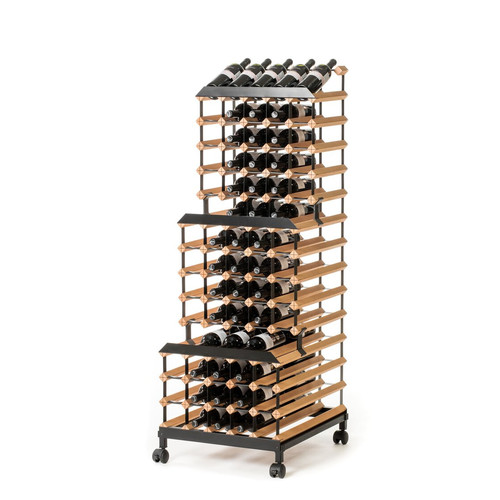 Weinregal Holz RAXI Motion (fahrbar) 90 Flaschen Buche - Farbe: Kirschbaum 55 x 130 cm